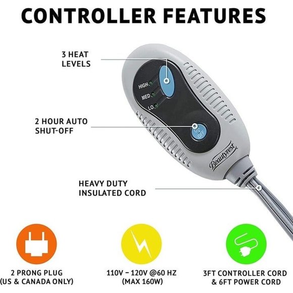 Beautyrest Ultra Soft Sherpa Fleece Electric Heated Poncho Wrap Blanket Throw - Picture 2 of 8